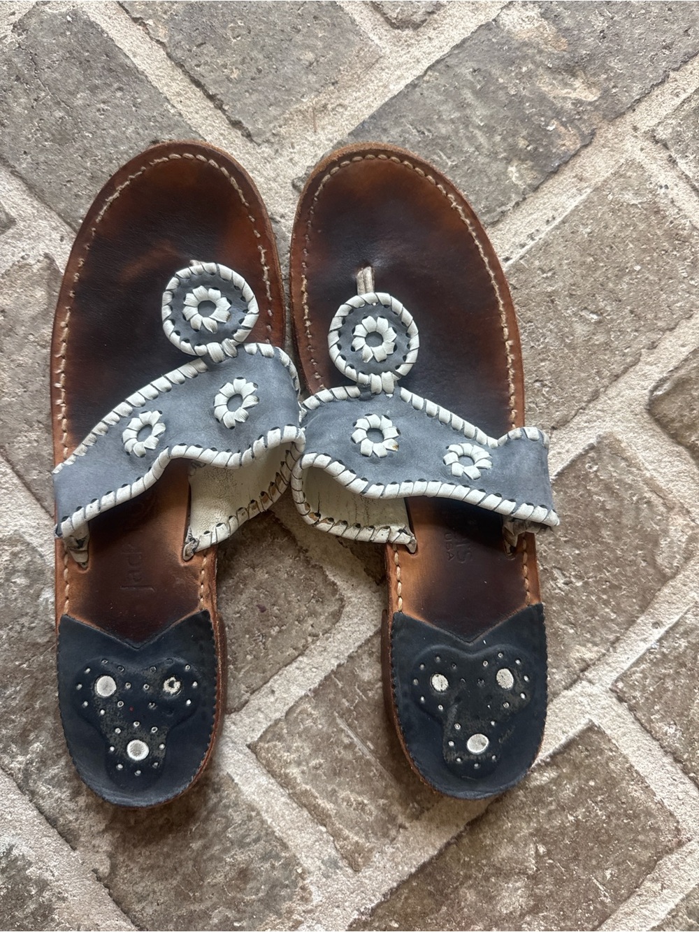 Jack Rogers Gray Whipstitch Scallop Sandals